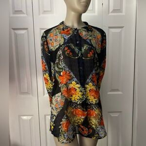 Cabi Amour Blouse Women's Size Small Multi Floral Sheer Lightweight Boho